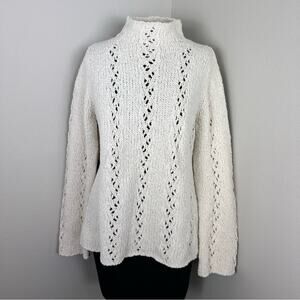 Sigrid Olsen Mock Neck Knit Sweater Soft Cream Long Sleeve Open Knit M